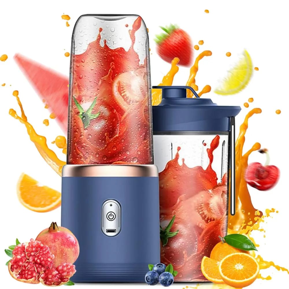 Burraq Portable Blender Juicer Machine – 2-in-1 USB Rechargeable Smoothie Maker | 400ml Personal Mini Fruit Mixer