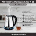 Burraq Western Deluxe Electric Kettle W-51 – 1.7L Stainless Steel Electric Kettle | | 2-Year Warranty