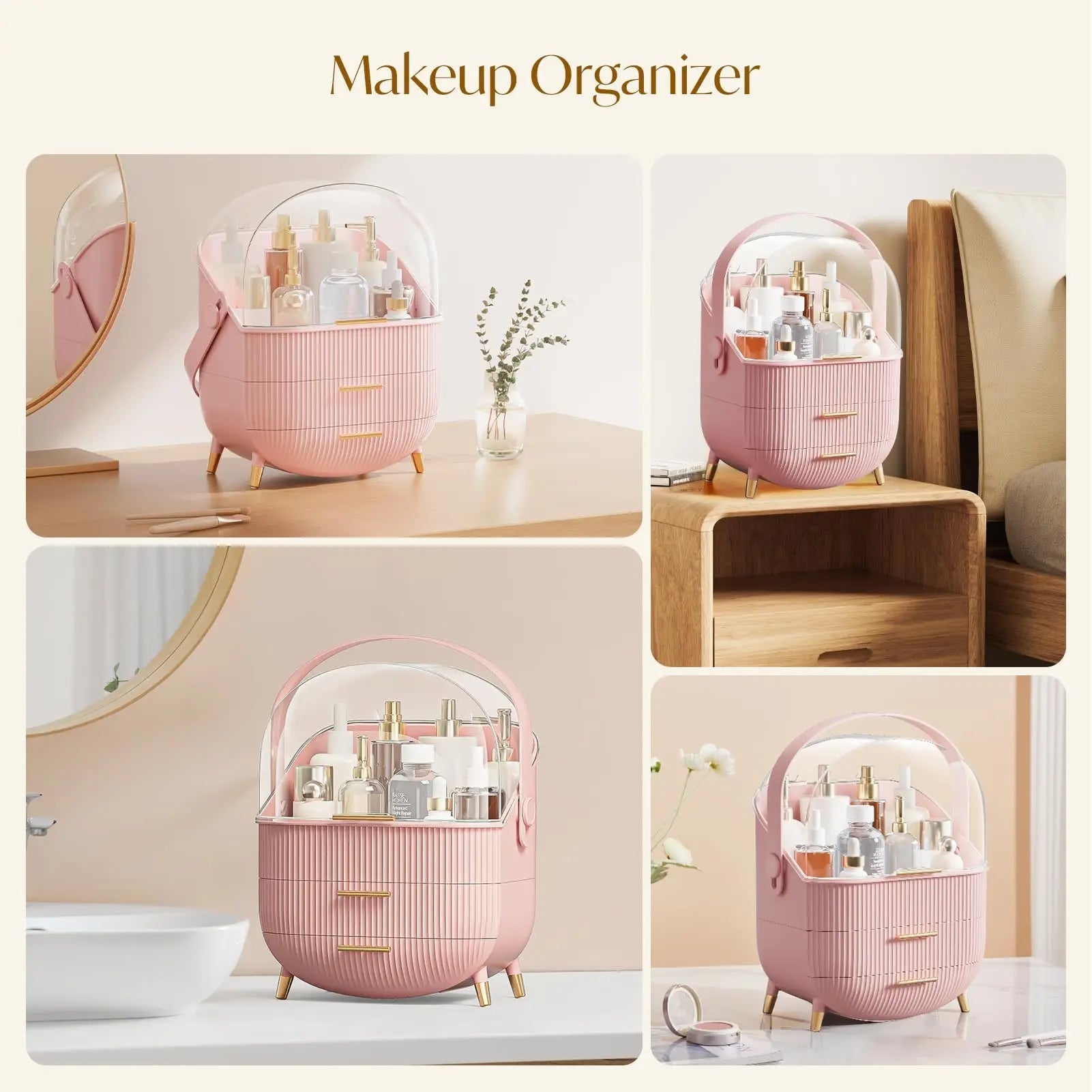 Burraq Luxury Waterproof Makeup Organizer with Lid & Drawers