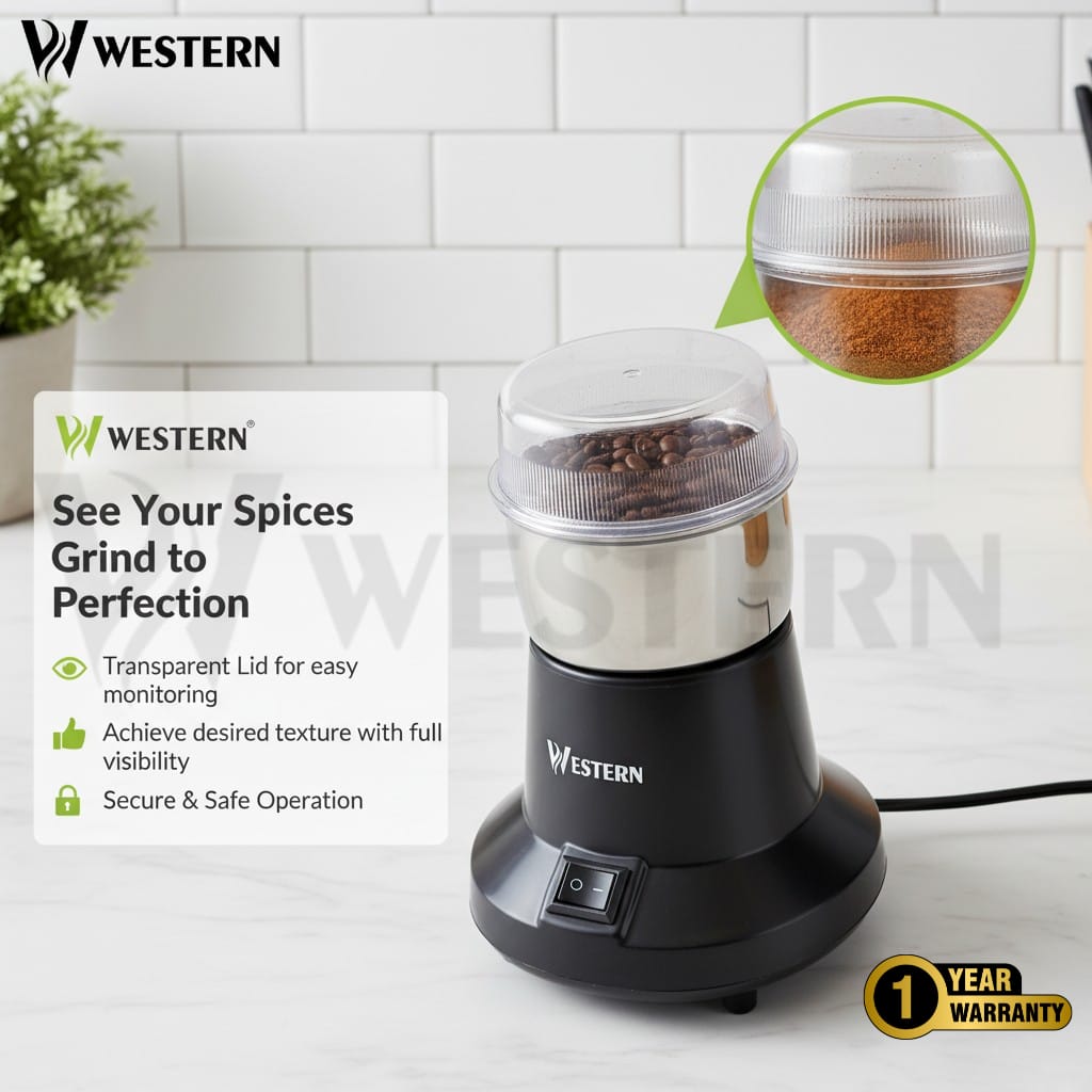 Burraq Western W-31 Electric Spice Grinder – 150W Stainless Steel Masala & Coffee Grinder Machine