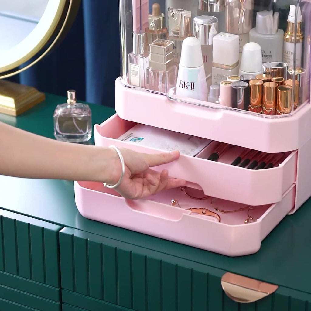 Burraq Luxury Large Makeup Organizer with Dustproof Lid & Drawers