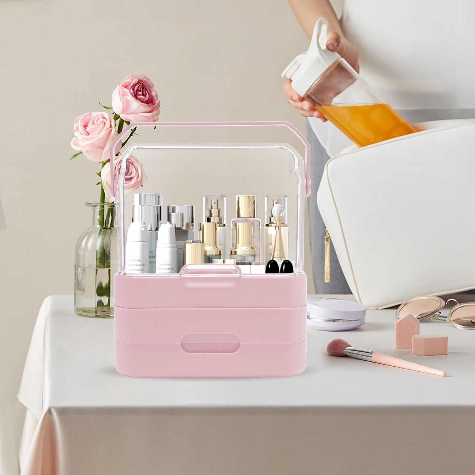 Burraq Luxury Large Makeup Organizer with Dustproof Lid & Drawers