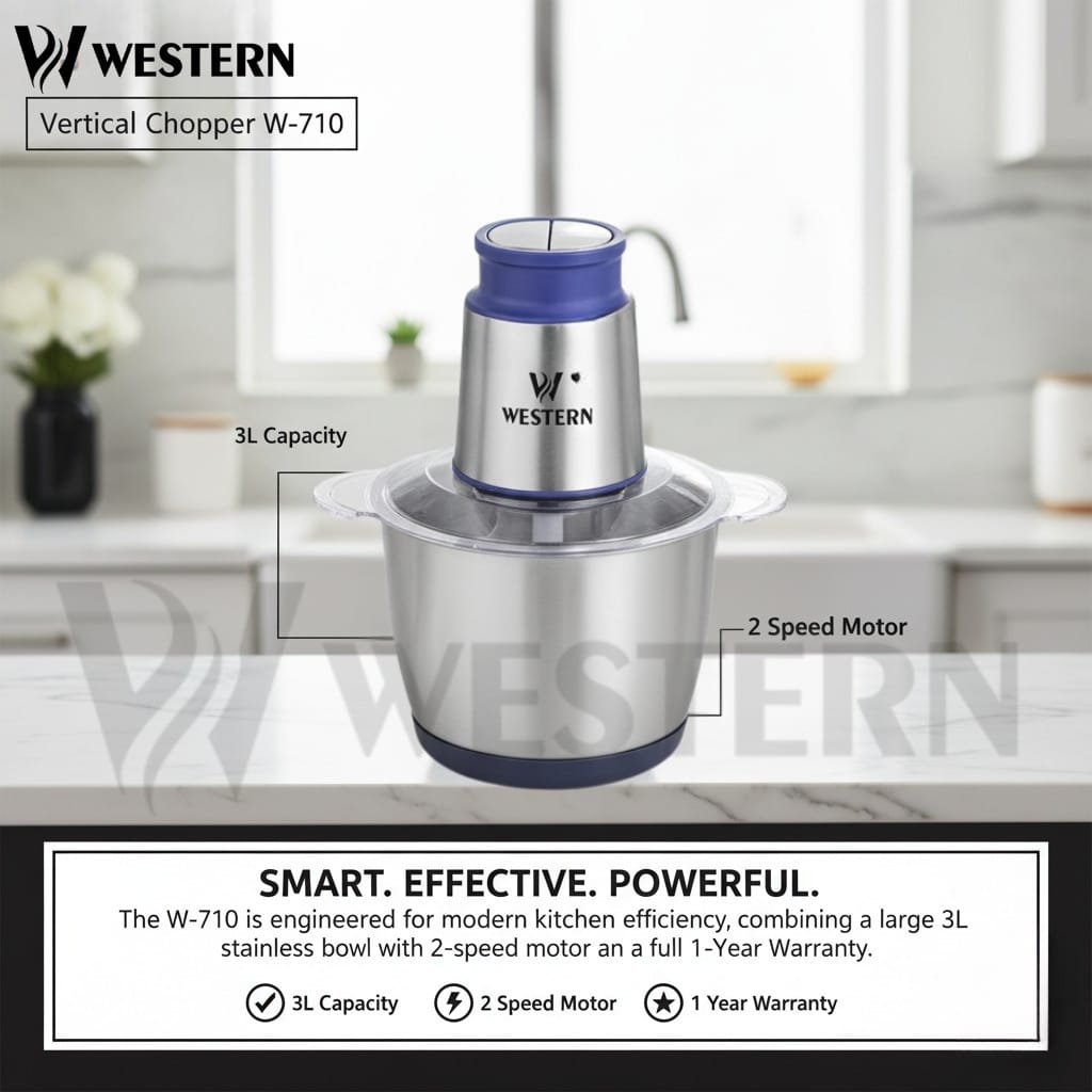 Burraq Western Vertical Chopper W-710 – 3L Electric Food Chopper Stainless Steel Bowl | 2-Year Warranty