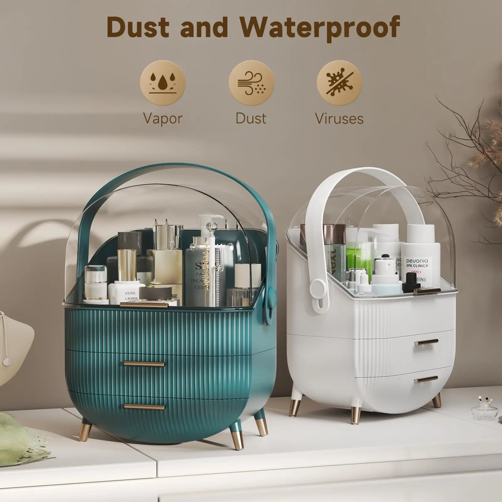 Burraq Luxury Waterproof Makeup Organizer with Lid & Drawers