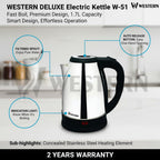 Burraq Western Deluxe Electric Kettle W-51 – 1.7L Stainless Steel Electric Kettle | | 2-Year Warranty