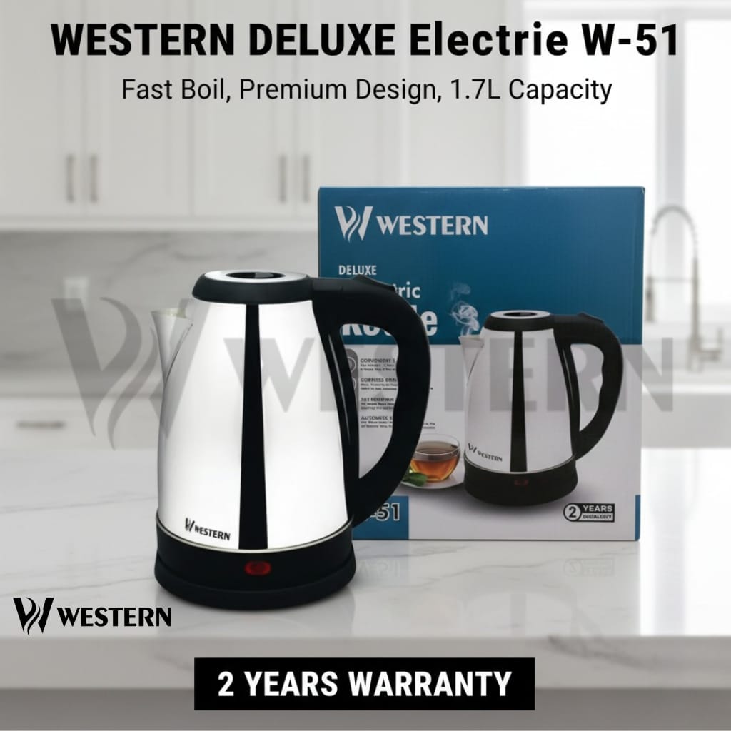 Burraq Western Deluxe Electric Kettle W-51 – 1.7L Stainless Steel Electric Kettle | | 2-Year Warranty