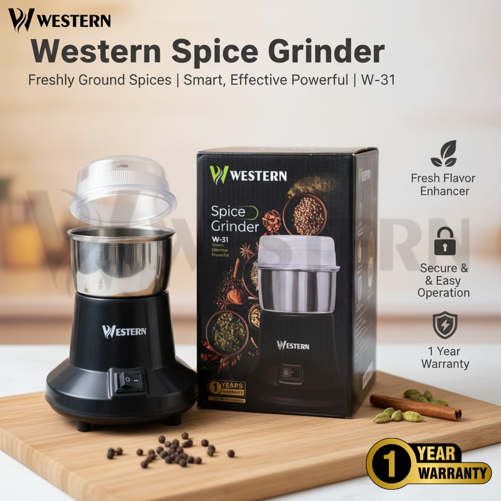 Burraq Western W-31 Electric Spice Grinder – 150W Stainless Steel Masala & Coffee Grinder Machine