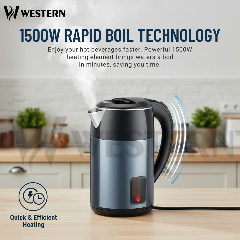 Burraq Western Deluxe Electric Kettle W-52 – 1.8L Stainless Steel Electric Kettle | 1500W Fast Boil