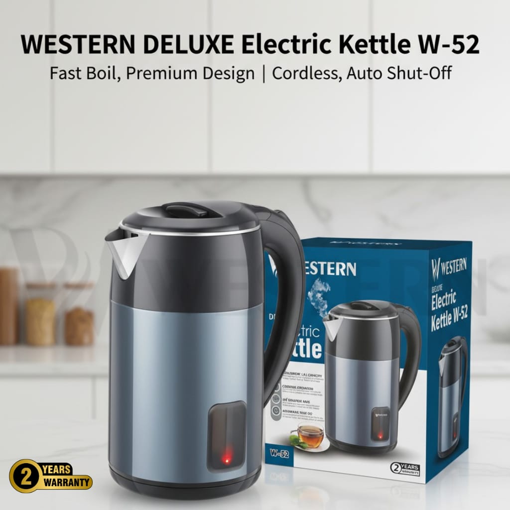 Burraq Western Deluxe Electric Kettle W-52 – 1.8L Stainless Steel Electric Kettle | 1500W Fast Boil