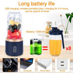 Burraq Portable Blender Juicer Machine – 2-in-1 USB Rechargeable Smoothie Maker | 400ml Personal Mini Fruit Mixer