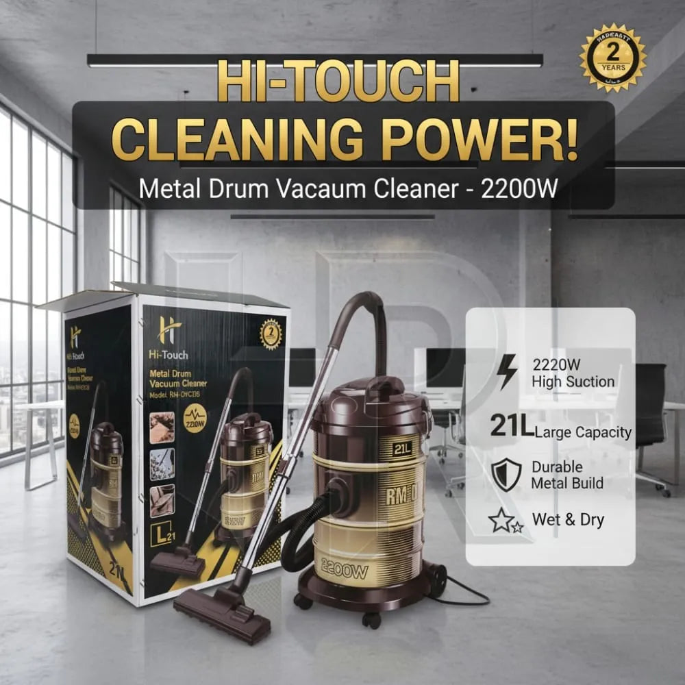 Burraq Hi-Touch Drum Vacuum Cleaner – 21L Heavy Duty Vacuum Cleaner | Large Capacity Wet & Dry Vacuum Cleaner