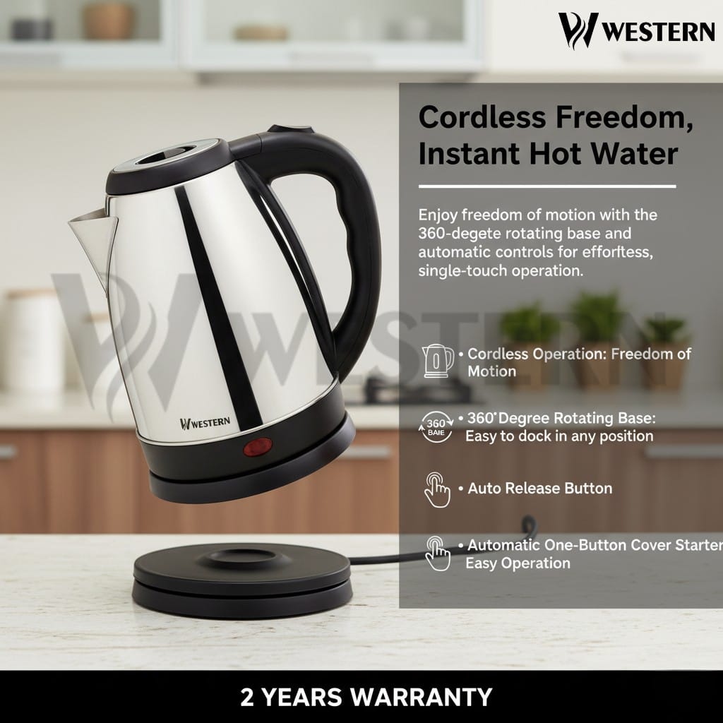 Burraq Western Deluxe Electric Kettle W-51 – 1.7L Stainless Steel Electric Kettle | | 2-Year Warranty