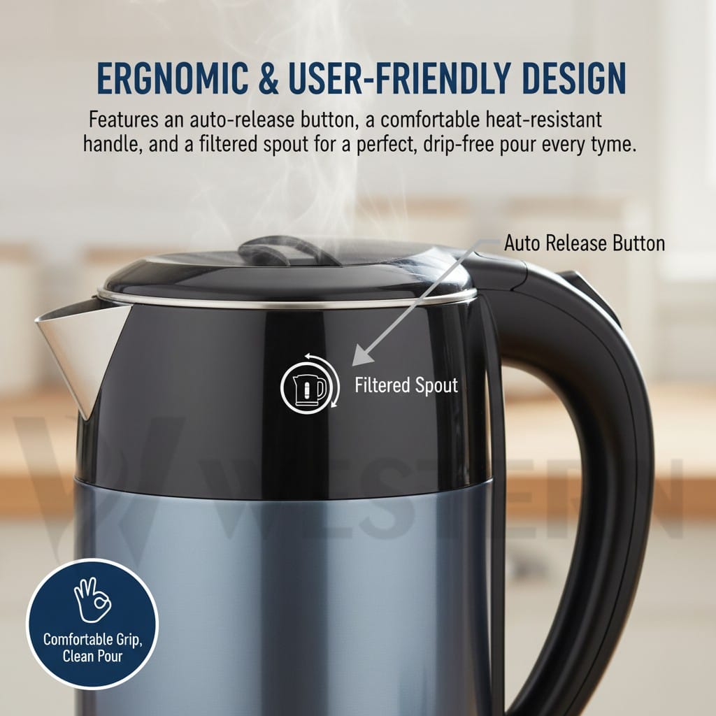Burraq Western Deluxe Electric Kettle W-52 – 1.8L Stainless Steel Electric Kettle | 1500W Fast Boil