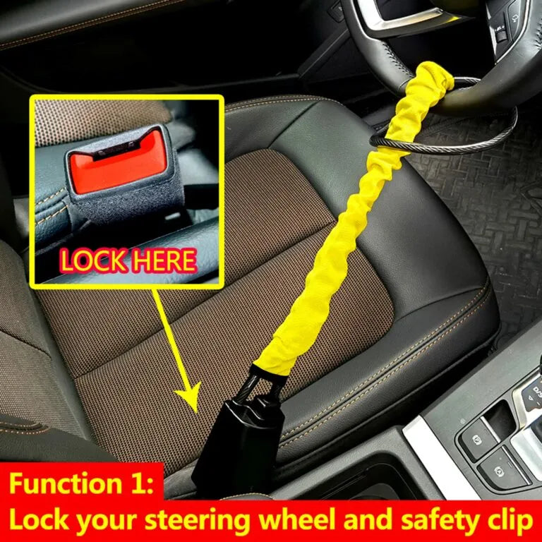 Burraq Car Seat Belt Steering Wheel Anti-Theft Locking Device