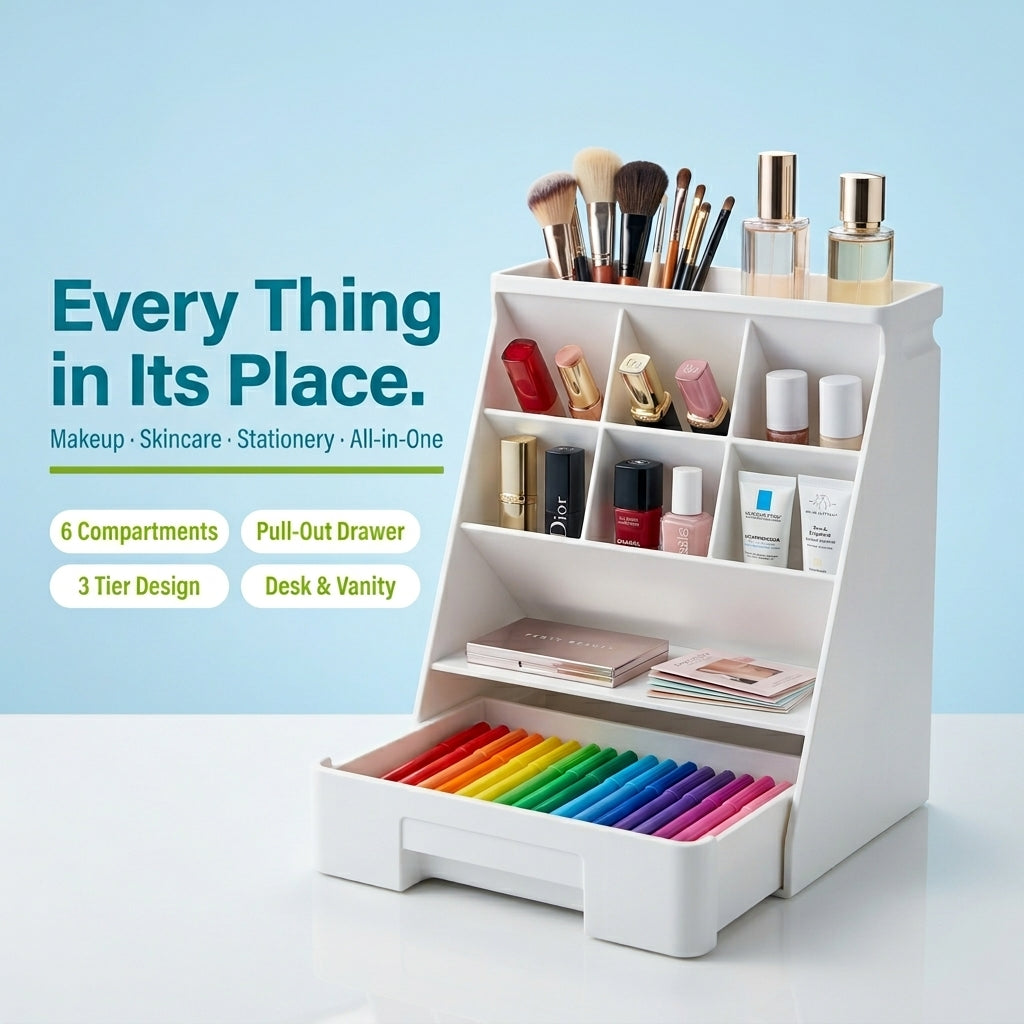 Burraq Luxury Multi-Compartment Makeup & Desk Organizer