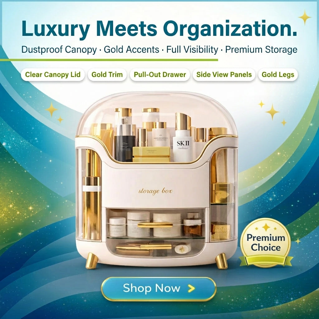 Burraq Luxury Makeup Organizer with Drawer & Dustproof Lid