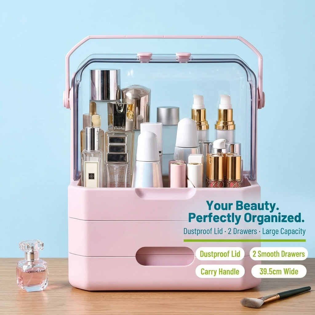 Burraq Luxury Large Makeup Organizer with Dustproof Lid & Drawers