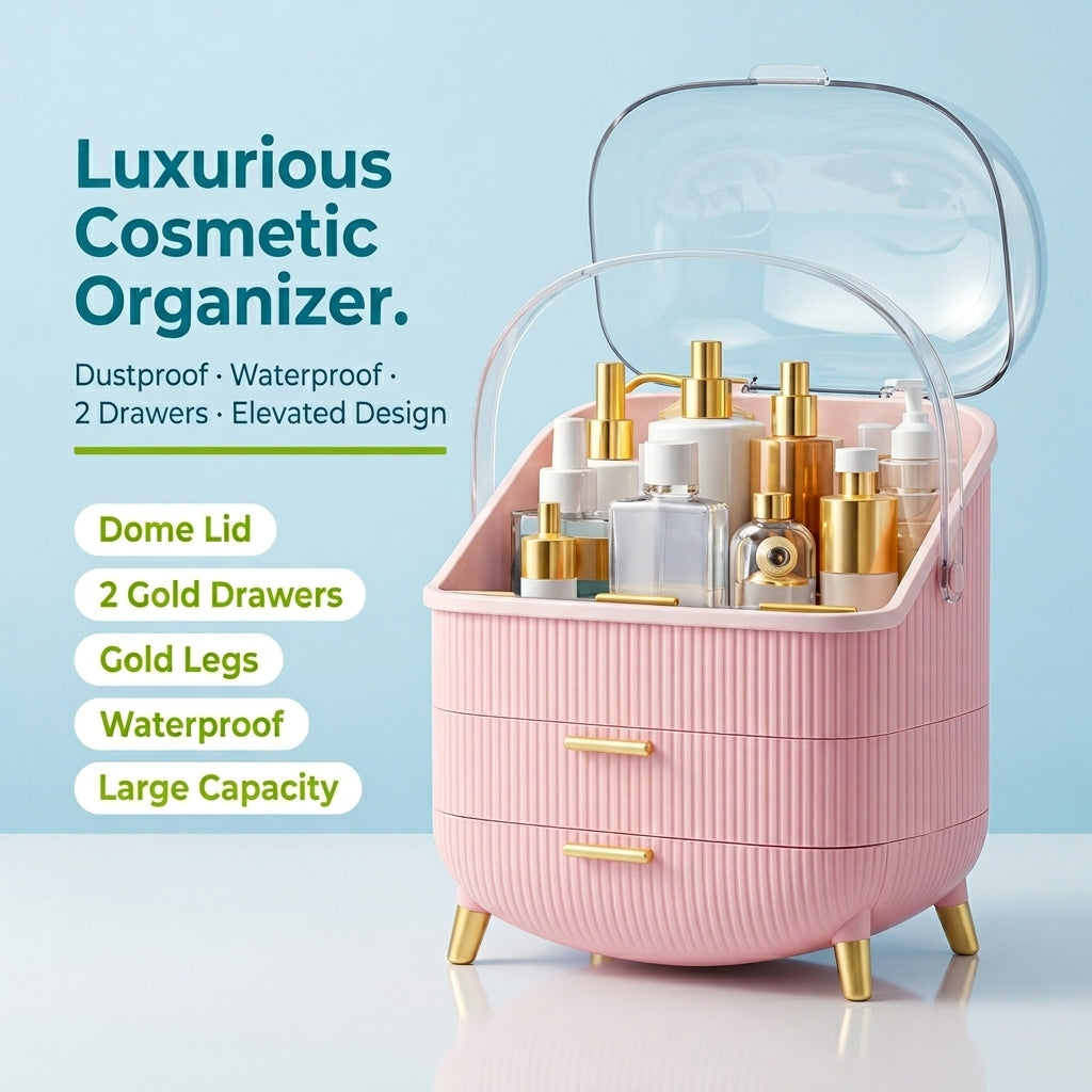 Burraq Luxury Waterproof Makeup Organizer with Lid & Drawers