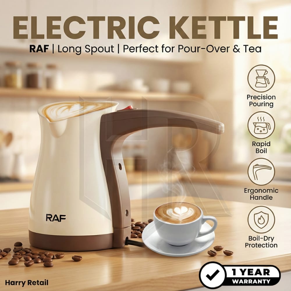 Burraq RAF Electric Kettle – Stainless Steel Tea & Coffee Maker | Fast Boil Electric Kettle | Automatic Shut-Off