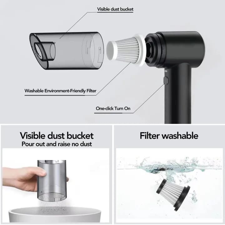 Burraq 3in1 Vacuum Cleaner – Rechargeable Dual-Mode Cordless Vacuum & Air Blower | Mini Handheld Cleaner for Car, Laptop, Keyboard, Sofa, Carpet, AC