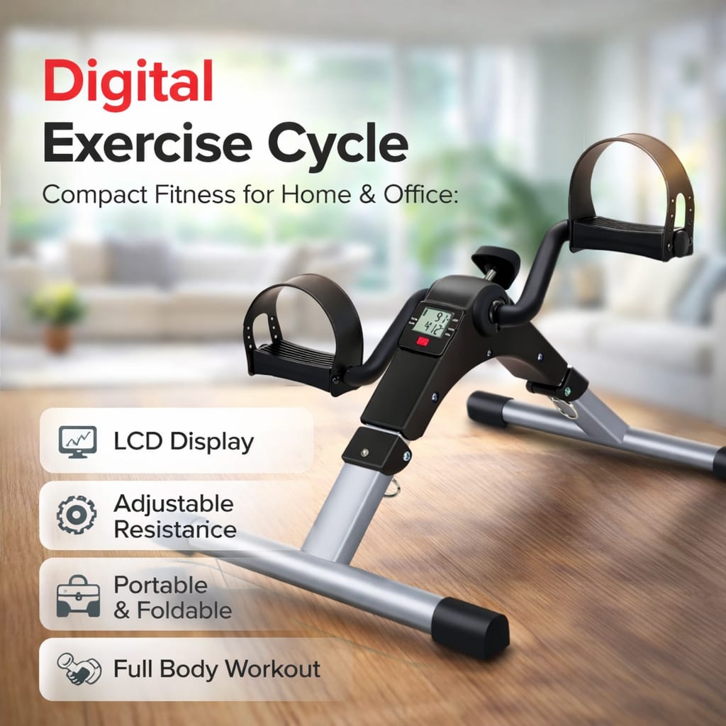 Burraq Digital Mini Exercise Cycle – Portable Pedal Exerciser with LCD Display | Adjustable Resistance