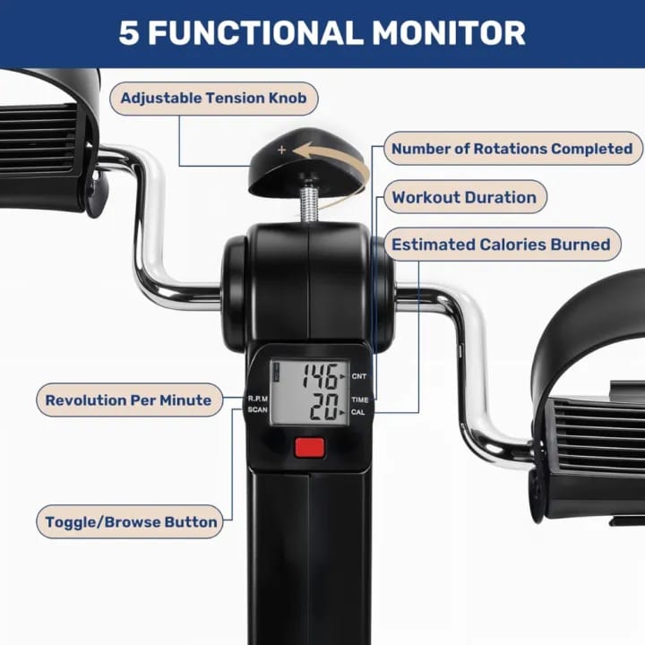 Burraq Digital Mini Exercise Cycle – Portable Pedal Exerciser with LCD Display | Adjustable Resistance