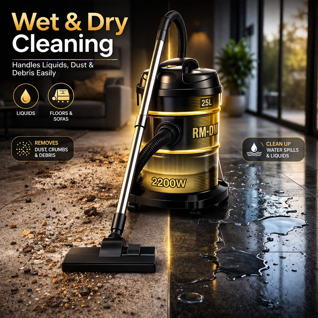 Burraq Panasonic 25L Vacuum Cleaner 2200W Turbo Power with Wheels | Heavy Duty Wet & Dry Vacuum Cleaner