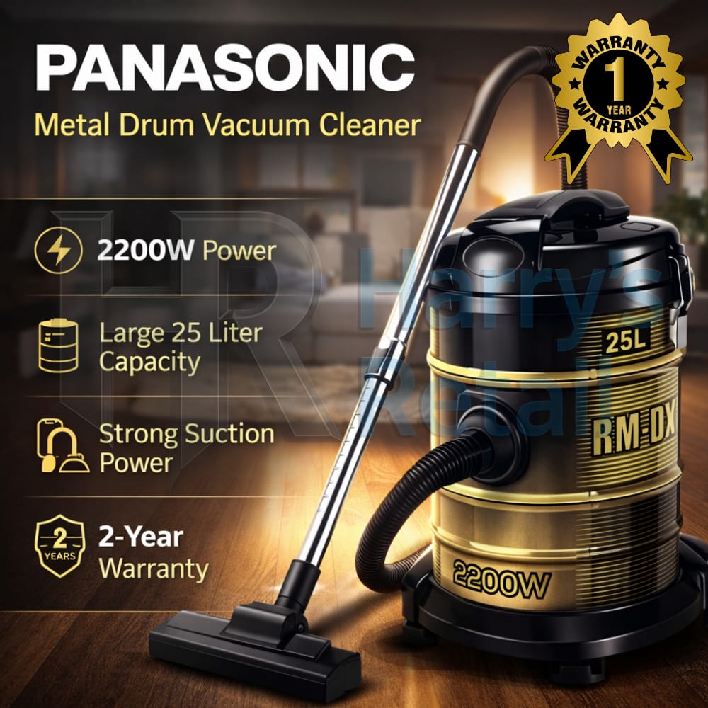 Burraq Panasonic 25L Vacuum Cleaner 2200W Turbo Power with Wheels | Heavy Duty Wet & Dry Vacuum Cleaner