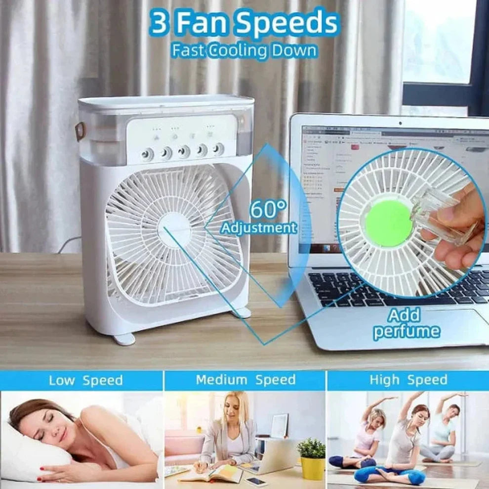 Burraq Mini AC Fan – 3-in-1 Portable USB Air Cooler | Desktop Cooling Fan with Humidifier