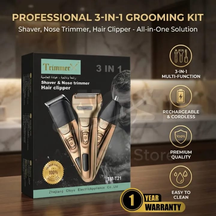 Burraq Trimmer for Men – 3-in-1 Professional Hair Trimmer, Beard Trimmer & Shaver | Turbo Power Grooming Kit