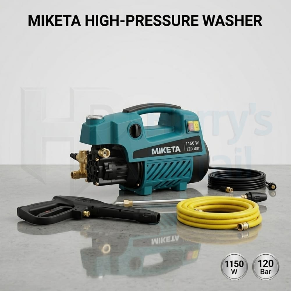 Burraq MIKETA Electric Pressure Washer – 1150W 120 Bar High Pressure Cleaner | Portable Car Washer Machine with Spray Gun Kit
