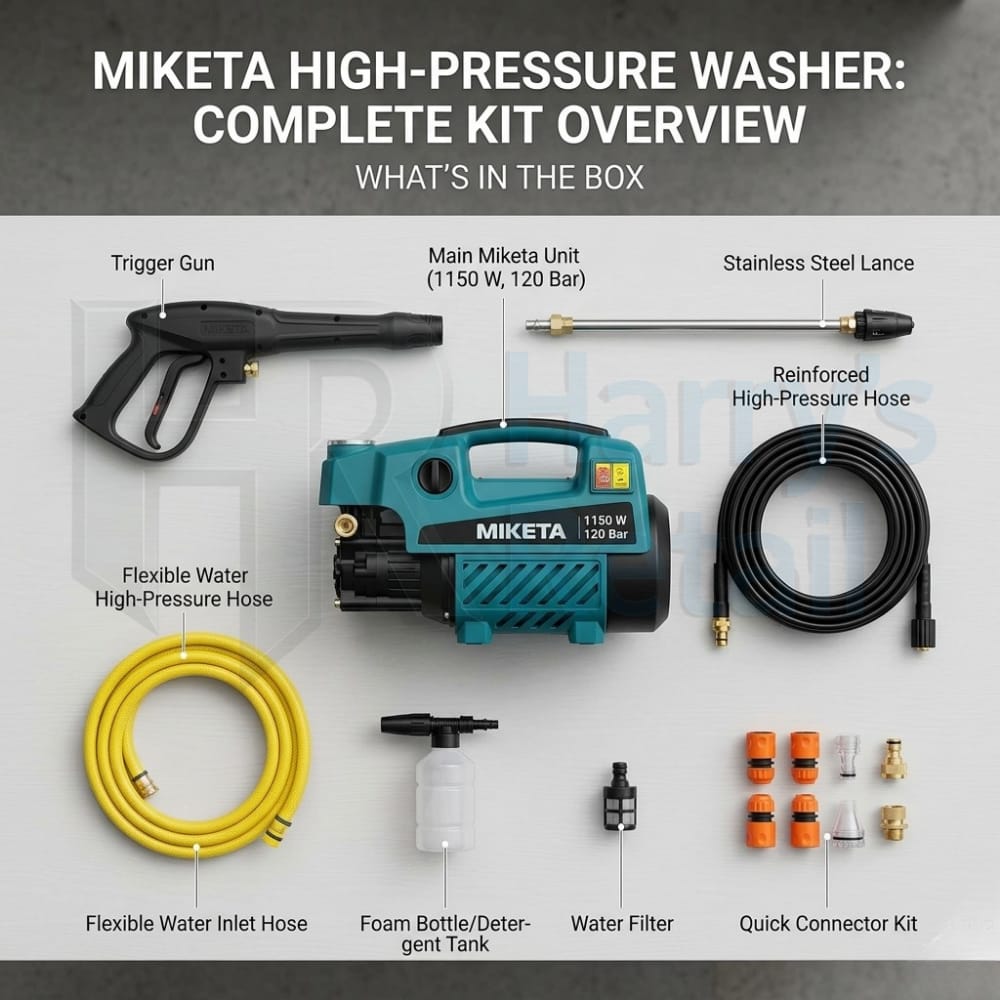 Burraq MIKETA Electric Pressure Washer – 1150W 120 Bar High Pressure Cleaner | Portable Car Washer Machine with Spray Gun Kit