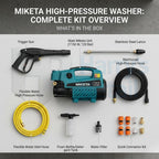 Burraq MIKETA Electric Pressure Washer – 1150W 120 Bar High Pressure Cleaner | Portable Car Washer Machine with Spray Gun Kit