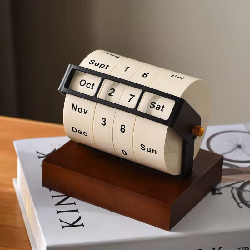 Burraq Luxury Wooden Rotary Perpetual Desk Calendar