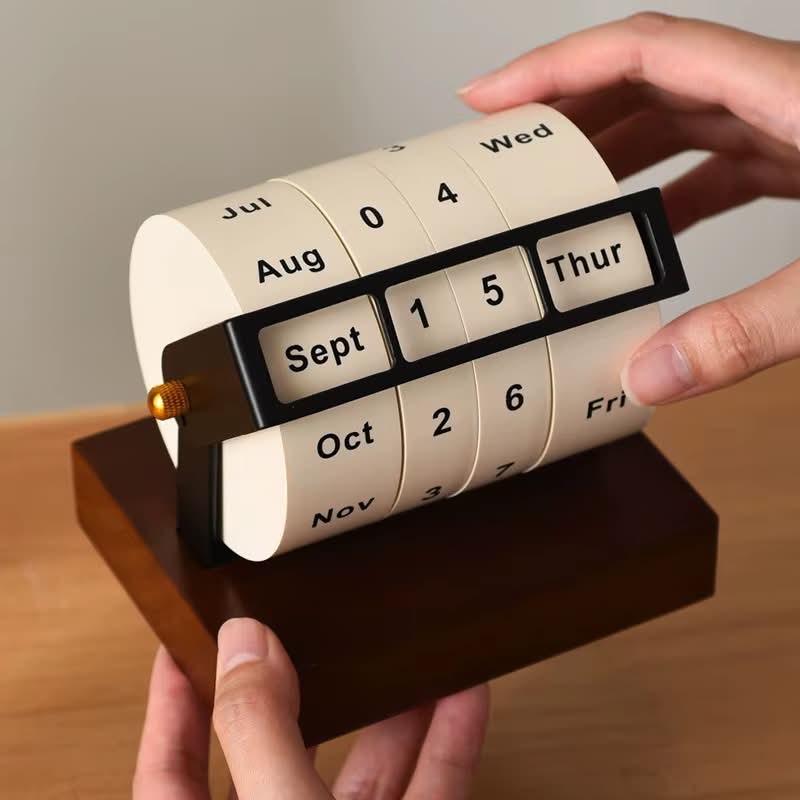 Burraq Luxury Wooden Rotary Perpetual Desk Calendar