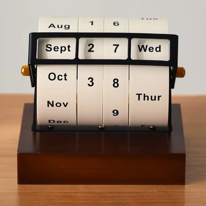 Burraq Luxury Wooden Rotary Perpetual Desk Calendar