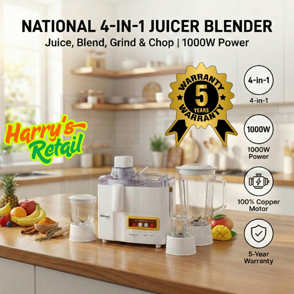 Burraq 4-in-1 Juicer Blender Grinder Machine – Heavy Duty High-Speed Motor | Juicer, Blender, Dry Mill & Chopper