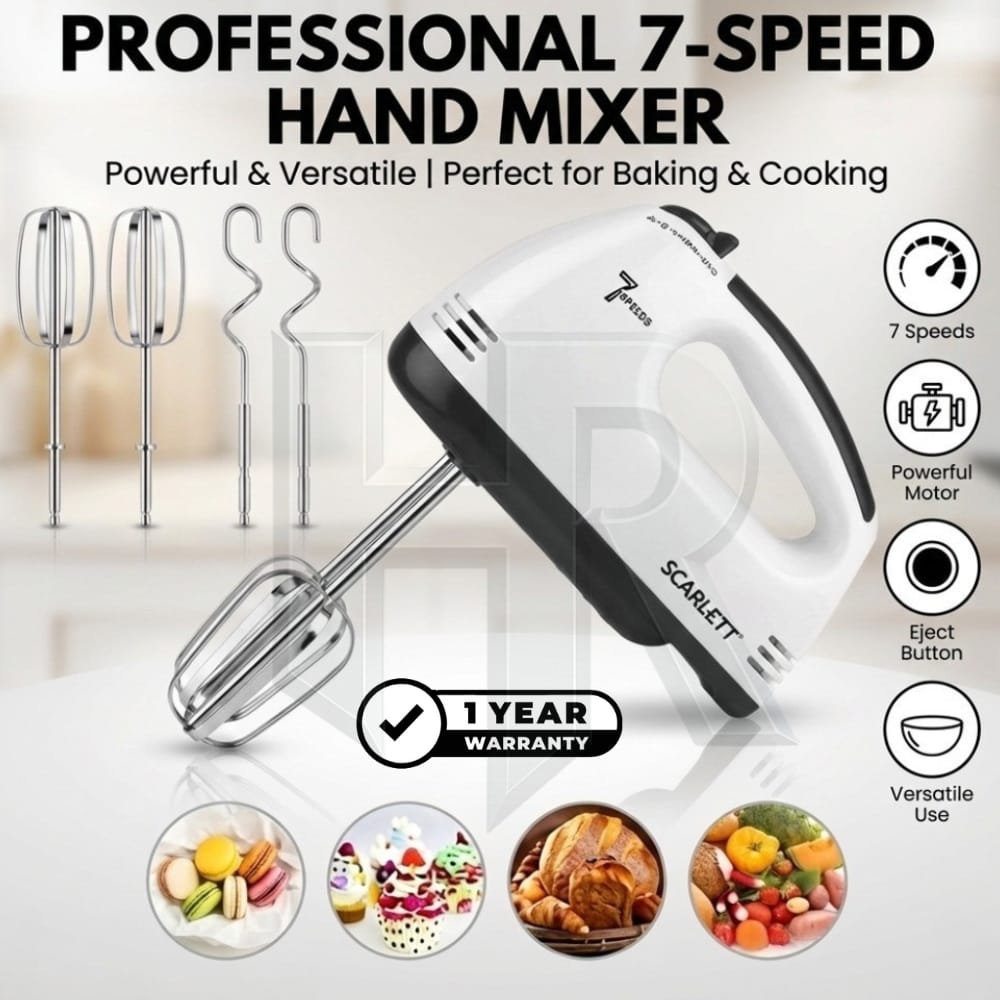 Burraq Electric Hand Mixer – 5 Speed 180W Egg Beater | Handheld Whisk Blender | Cake & Baking Mixer for Kitchen