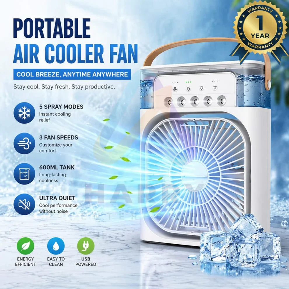 Burraq Mini AC Fan – 3-in-1 Portable USB Air Cooler | Desktop Cooling Fan with Humidifier