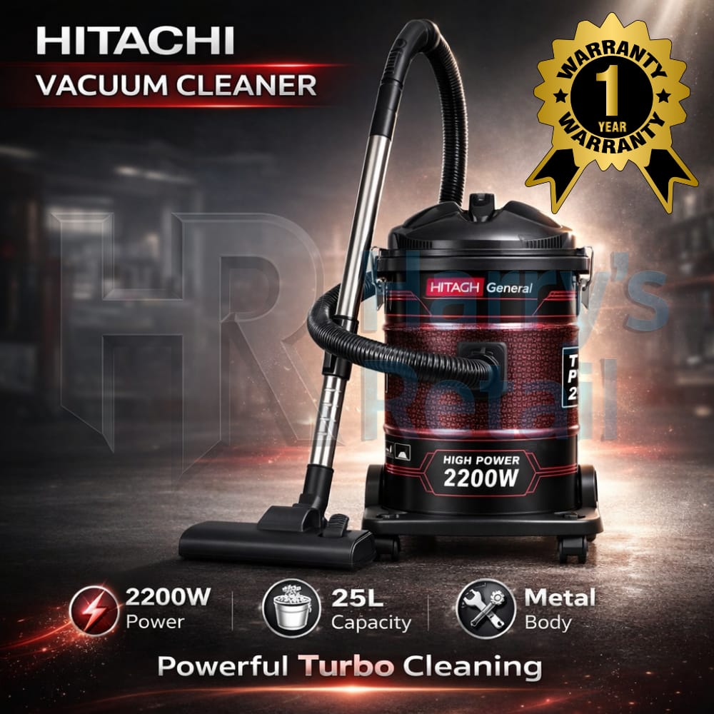 Burraq Hitachi Vacuum Cleaner 25L – 2200W High Power Drum Vacuum | Large Capacity Cleaner with Wheels
