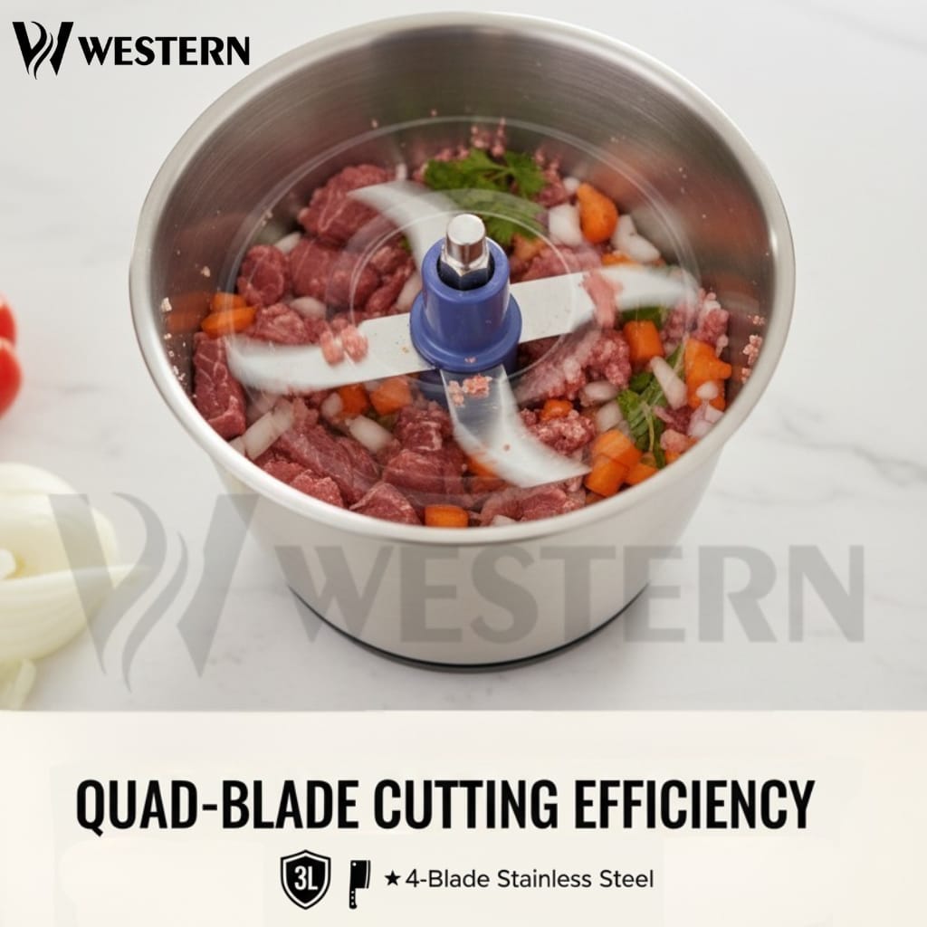 Burraq Western Vertical Chopper W-710 – 3L Electric Food Chopper Stainless Steel Bowl | 2-Year Warranty