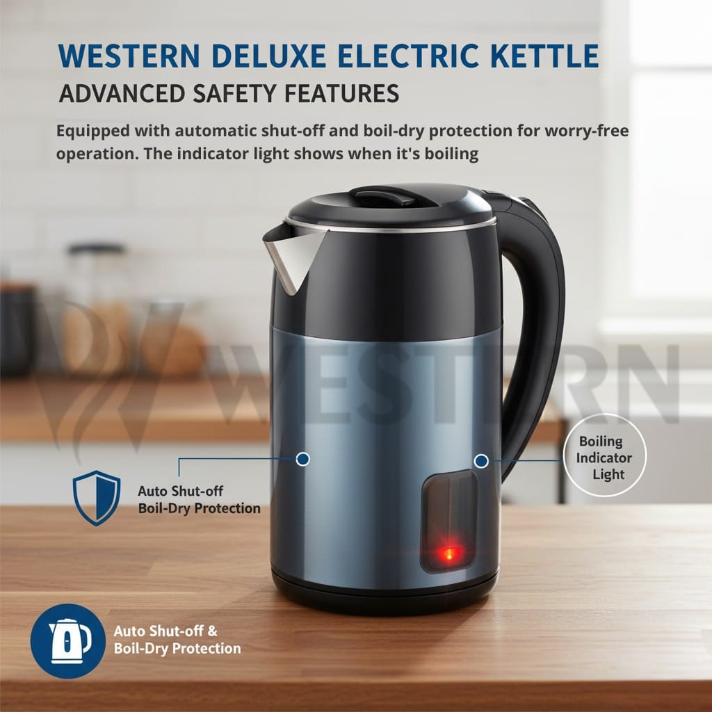 Burraq Western Deluxe Electric Kettle W-52 – 1.8L Stainless Steel Electric Kettle | 1500W Fast Boil