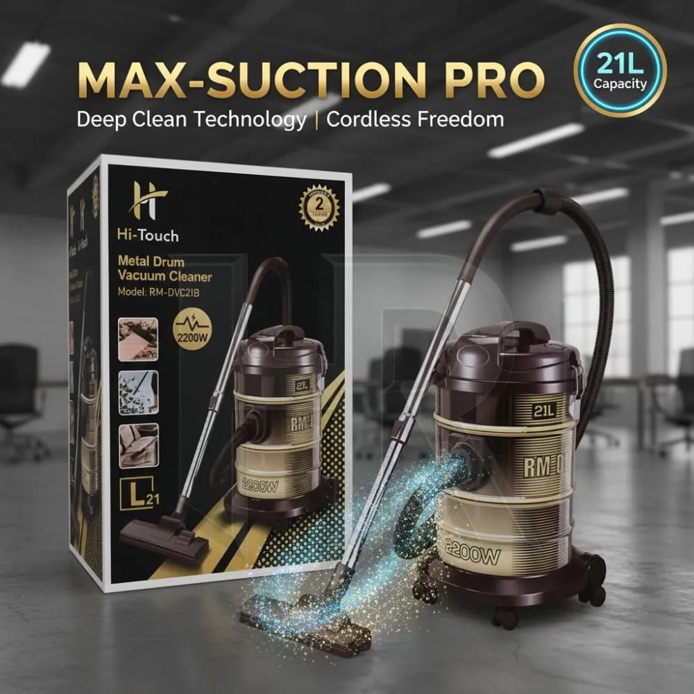 Burraq Hi-Touch Drum Vacuum Cleaner – 21L Heavy Duty Vacuum Cleaner | Large Capacity Wet & Dry Vacuum Cleaner