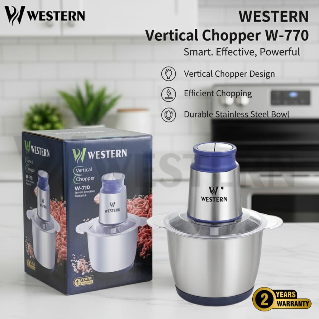 Burraq Western Vertical Chopper W-710 – 3L Electric Food Chopper Stainless Steel Bowl | 2-Year Warranty