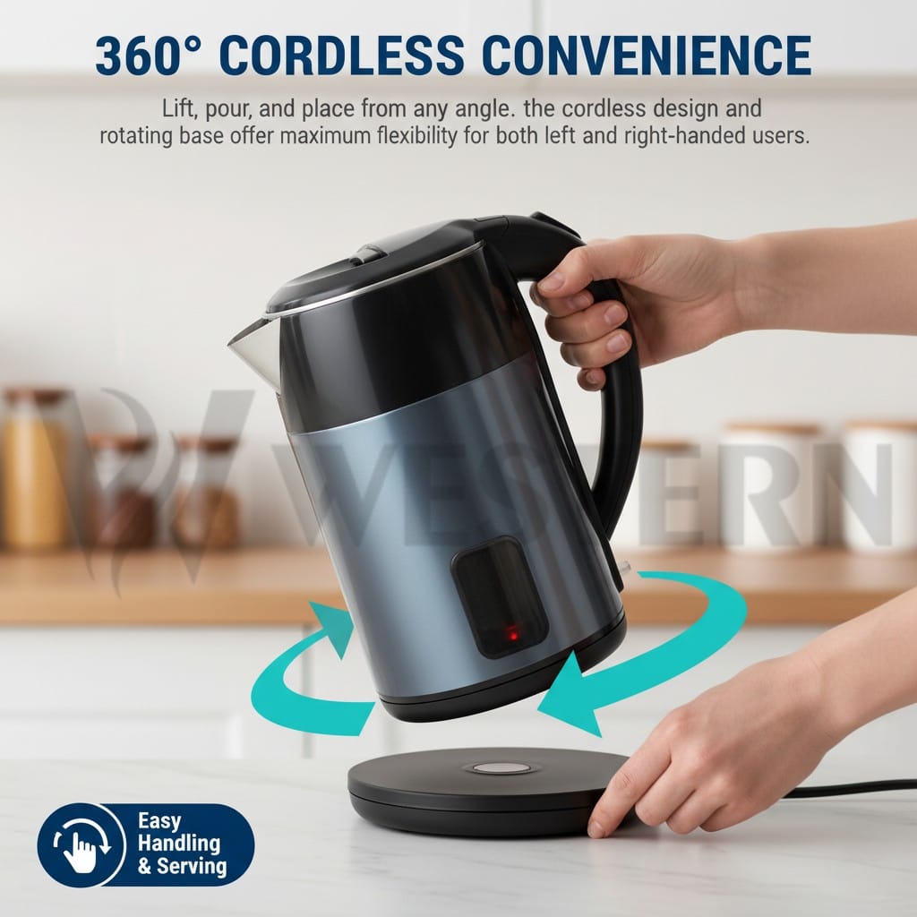 Burraq Western Deluxe Electric Kettle W-52 – 1.8L Stainless Steel Electric Kettle | 1500W Fast Boil
