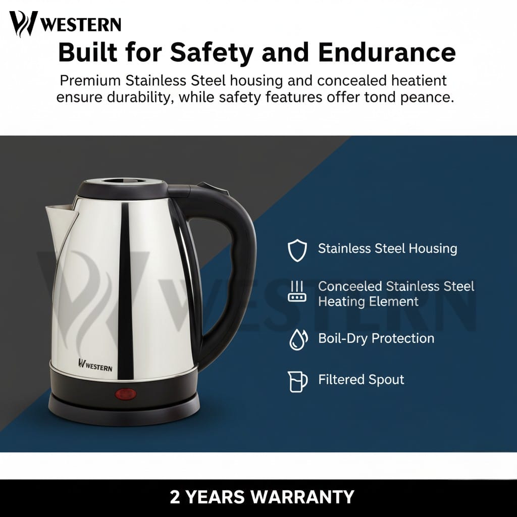Burraq Western Deluxe Electric Kettle W-51 – 1.7L Stainless Steel Electric Kettle | | 2-Year Warranty