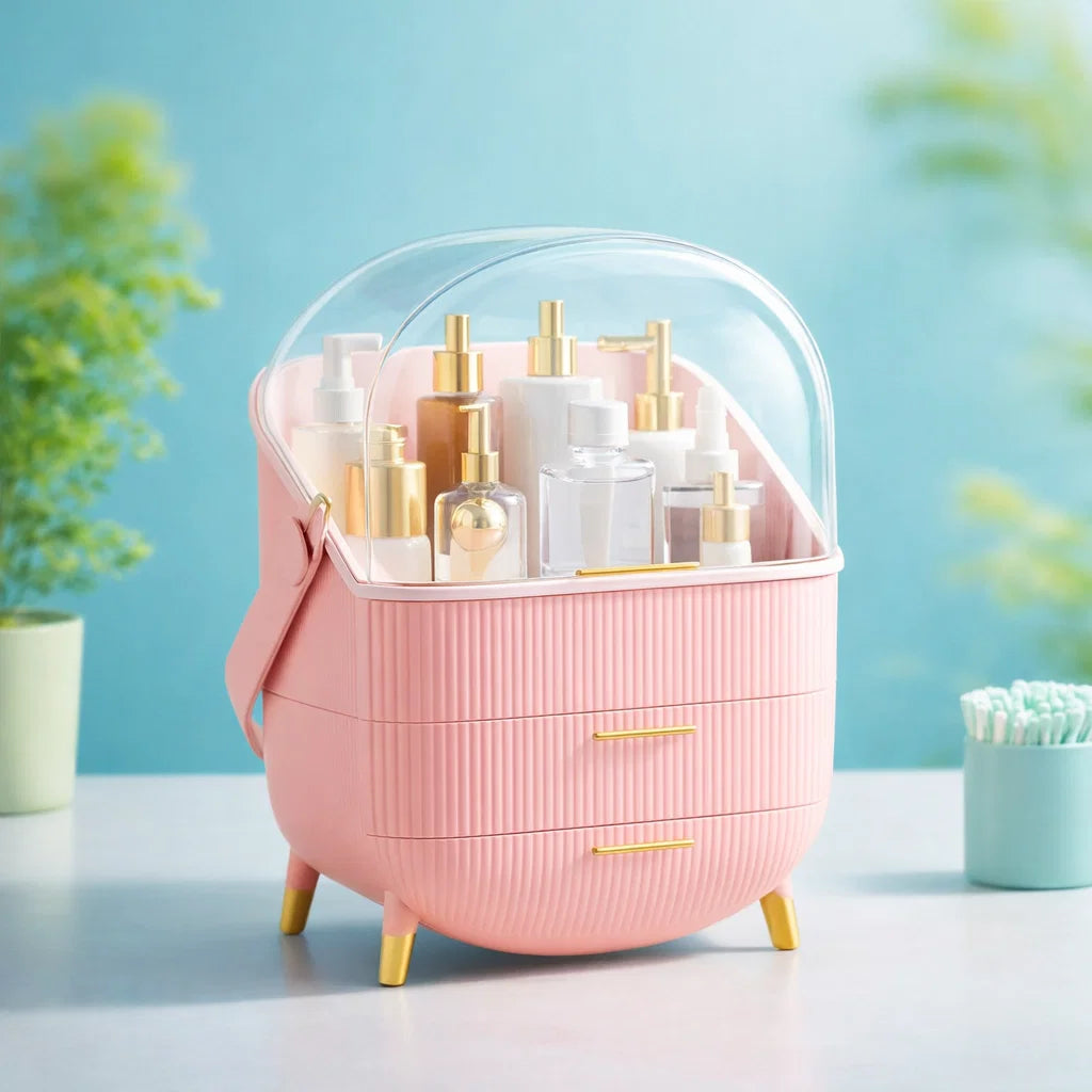 Burraq Luxury Waterproof Makeup Organizer with Lid & Drawers