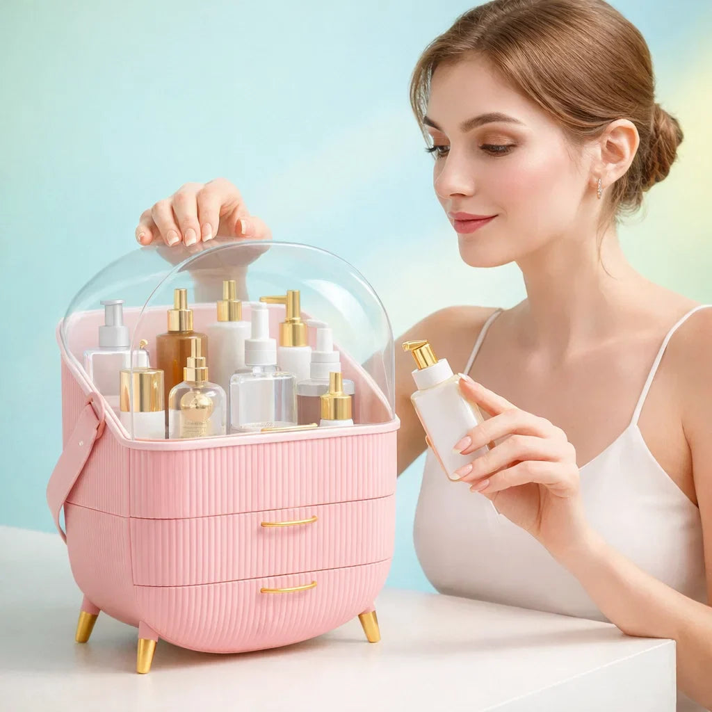 Burraq Luxury Waterproof Makeup Organizer with Lid & Drawers