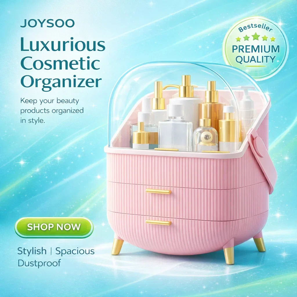 Burraq Luxury Waterproof Makeup Organizer with Lid & Drawers